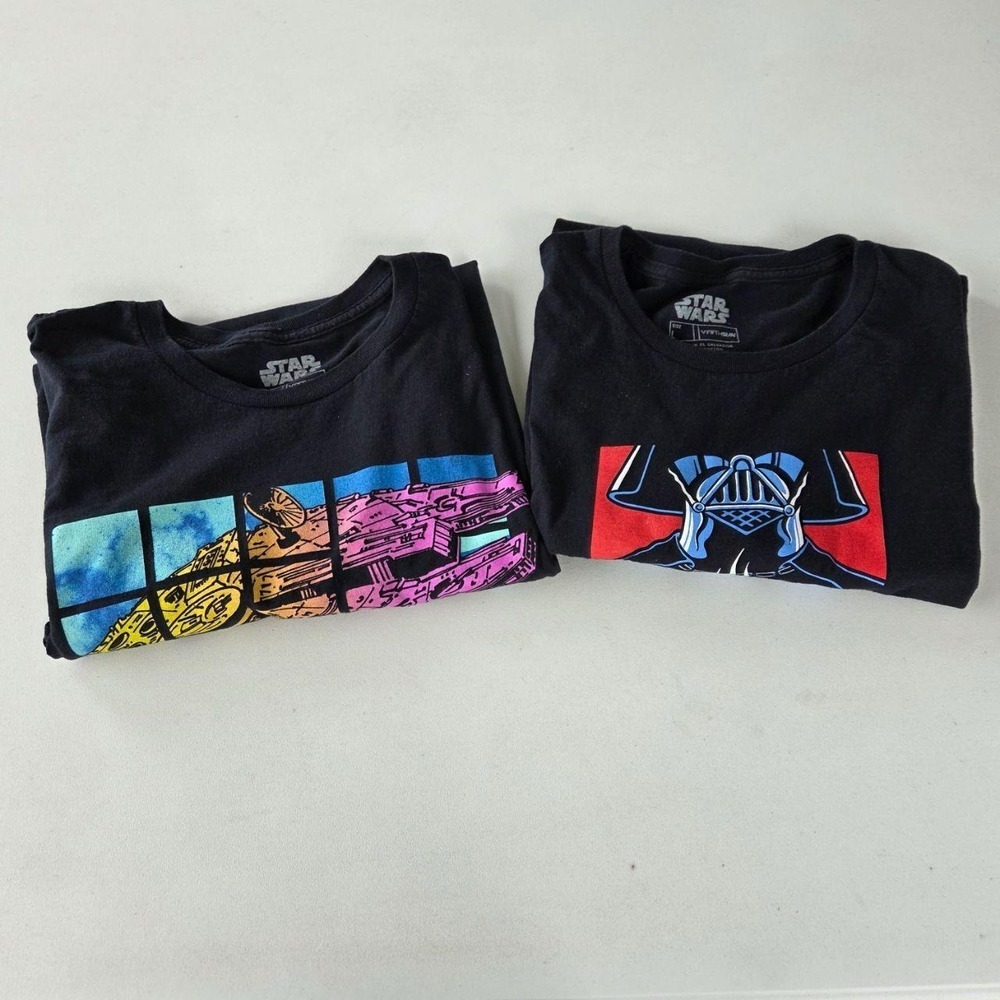 2 Star Wars T-Shirts Graphic Casual Cotton Iconic Black Youth Kids L